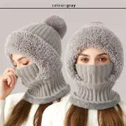 3-in-1 Winter Fleece Lined Knitted Hat with Ear Covers - Windproof Scarf Mask Set for Ultimate Warmth