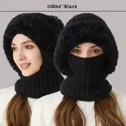 3-in-1 Winter Fleece Lined Knitted Hat with Ear Covers - Windproof Scarf Mask Set for Ultimate Warmth