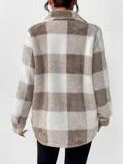 Stylish Plaid Fleece Jacket - Soft & Warm Long Sleeve Outerwear for Fall & Winter