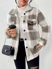 Stylish Plaid Fleece Jacket - Soft & Warm Long Sleeve Outerwear for Fall & Winter