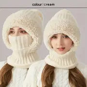 3-in-1 Winter Fleece Lined Knitted Hat with Ear Covers - Windproof Scarf Mask Set for Ultimate Warmth