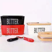 Airtight Ceramic Butter Dish Set with Bamboo Lid & Knife - Perfect for Countertop & Fridge Storage