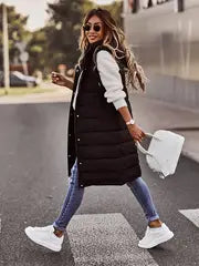 Chic Sleeveless Hooded Coat – Warm & Versatile Long-Length Fashion for Women!