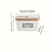 Airtight Ceramic Butter Dish Set with Bamboo Lid & Knife - Perfect for Countertop & Fridge Storage