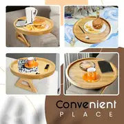 Foldable Bamboo Sofa Armrest Tray - Instant Stable End Table - 9.84" x 5.12" - Elegant Hardwood Design