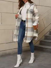 Cozy Long Sleeve Plaid Fuzzy Lapel Jacket - Elegant & Warm Women's Coat for Fall & Winter!