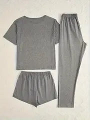 Cozy Women's Casual Pajamas Set - Simple Letter Print, Short Sleeve & Long Pants - Perfect for Leisure & Relaxation