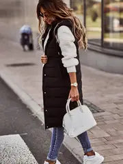 Chic Sleeveless Hooded Coat – Warm & Versatile Long-Length Fashion for Women!