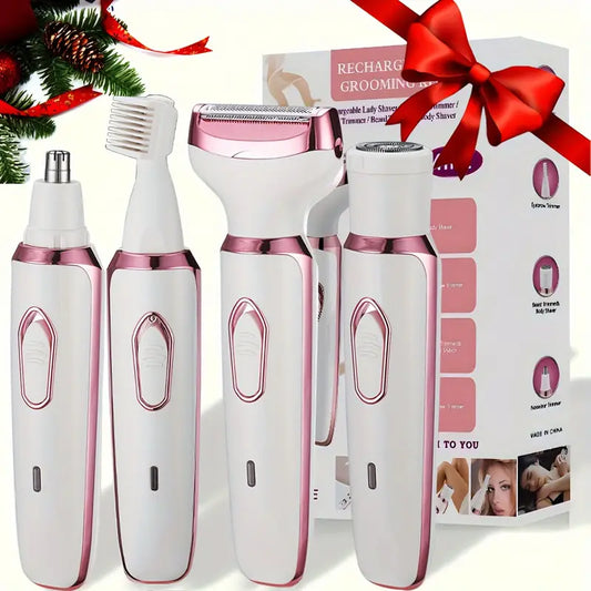 4 In 1 Women's Electric Hair Remover Set - USB Rechargeable, Gentle & Portable for Face, Bikini, Eyebrows, & More | Perfect Gift for Mother's Day!