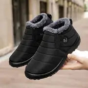 Low Platform Heel Women's Waterproof Ankle Boots - Cozy Plush Lined Slip-On Winter Snow Botines