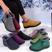 Low Platform Heel Women's Waterproof Ankle Boots - Cozy Plush Lined Slip-On Winter Snow Botines