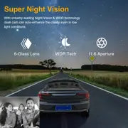 3.16 Inch Dual Dash Cam - 24HR Motion Sensor, Infrared Night Vision, Dual 1080P Recording & IPS Screen