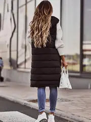 Chic Sleeveless Hooded Coat – Warm & Versatile Long-Length Fashion for Women!