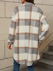 Cozy Long Sleeve Plaid Fuzzy Lapel Jacket - Elegant & Warm Women's Coat for Fall & Winter!